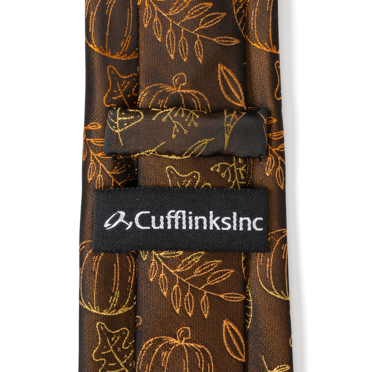 Fall Spice Brown Necktie with Pumpkin and Leaf Print - Image 5