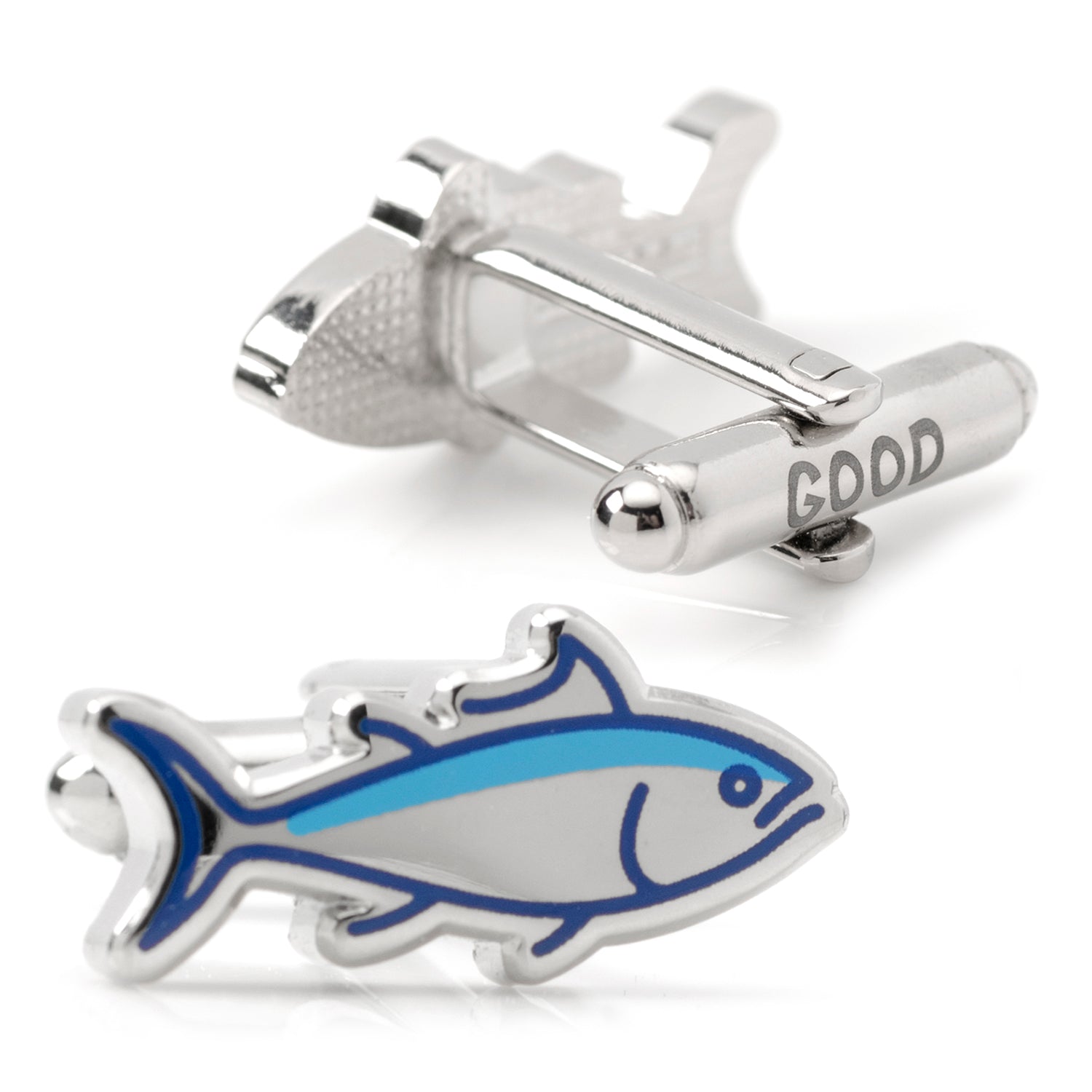 Blue Fish Good Catch Novelty Cufflinks for Fishermen - Image 2