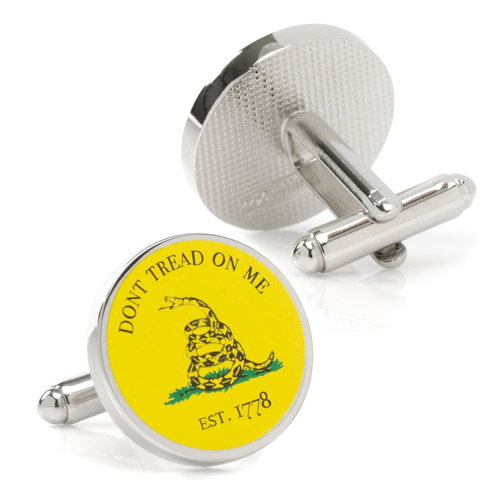 Gadsden Flag Don't Tread On Me Round Silver Tone Cufflinks - Image 2