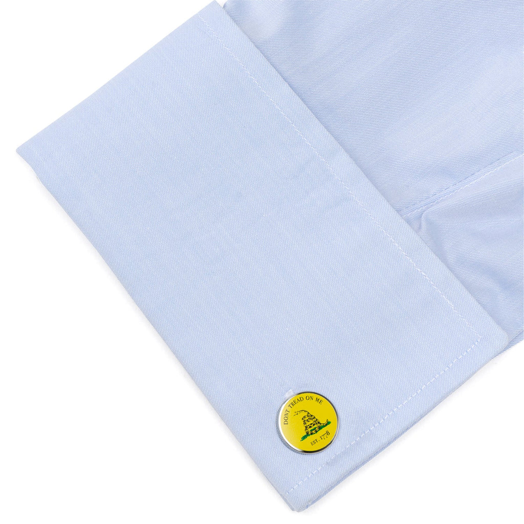 Gadsden Flag Don't Tread On Me Round Silver Tone Cufflinks - Image 3