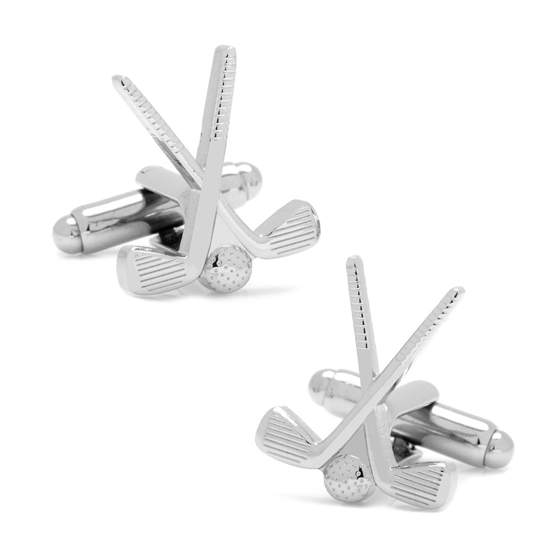 Silver-tone metal golf club and ball design cufflinks