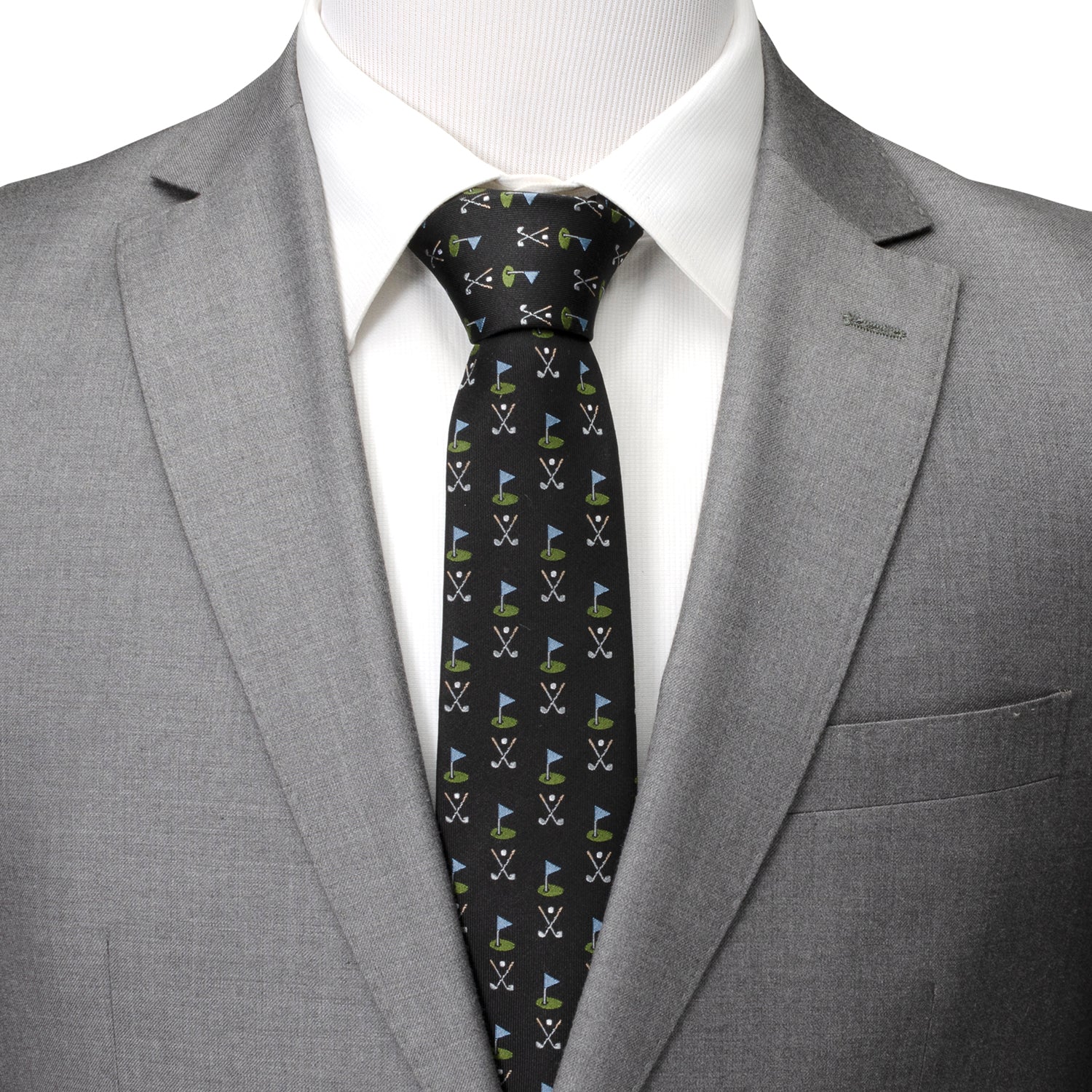 Men's Black Silk Golf Course Print Necktie for Golf Fans - Image 2