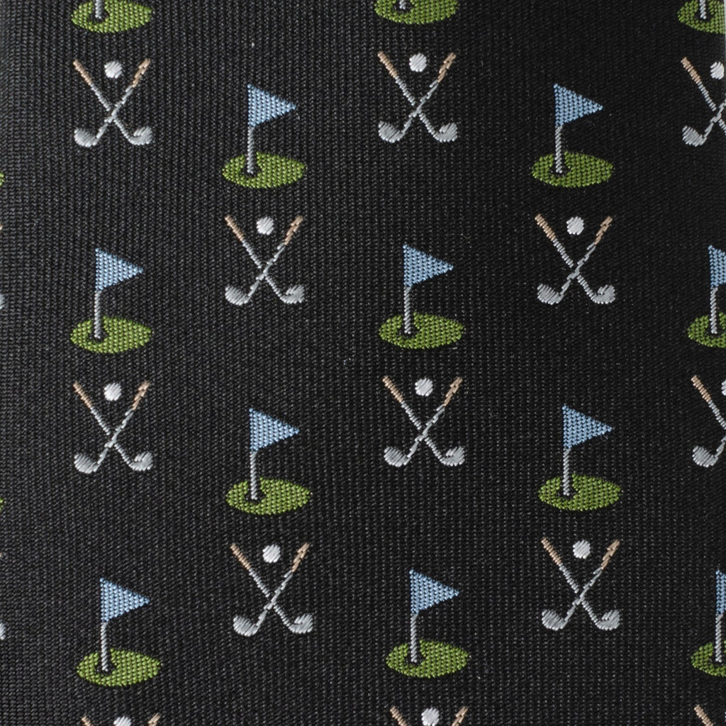 Men's Black Silk Golf Course Print Necktie for Golf Fans - Image 4