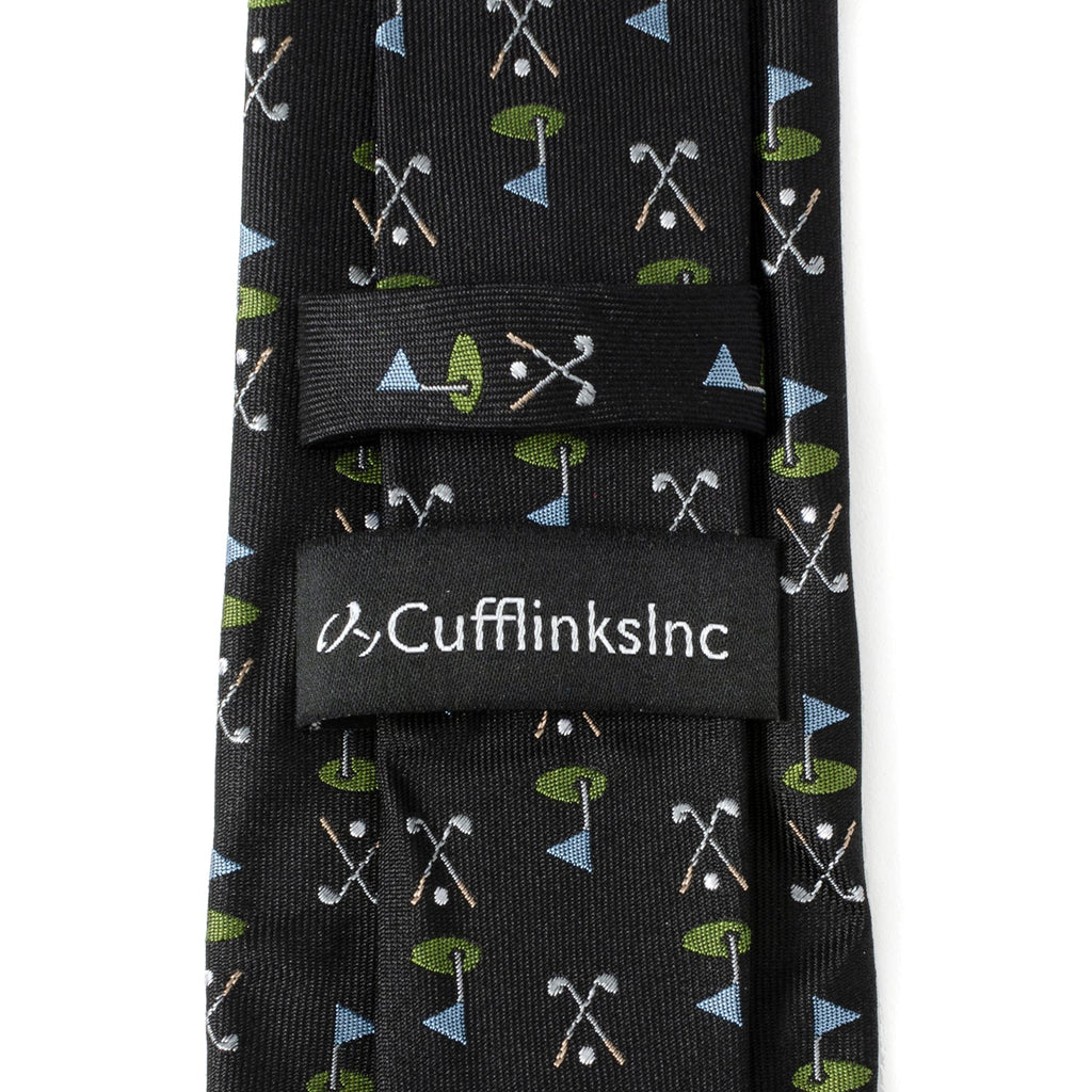 Men's Black Silk Golf Course Print Necktie for Golf Fans - Image 5