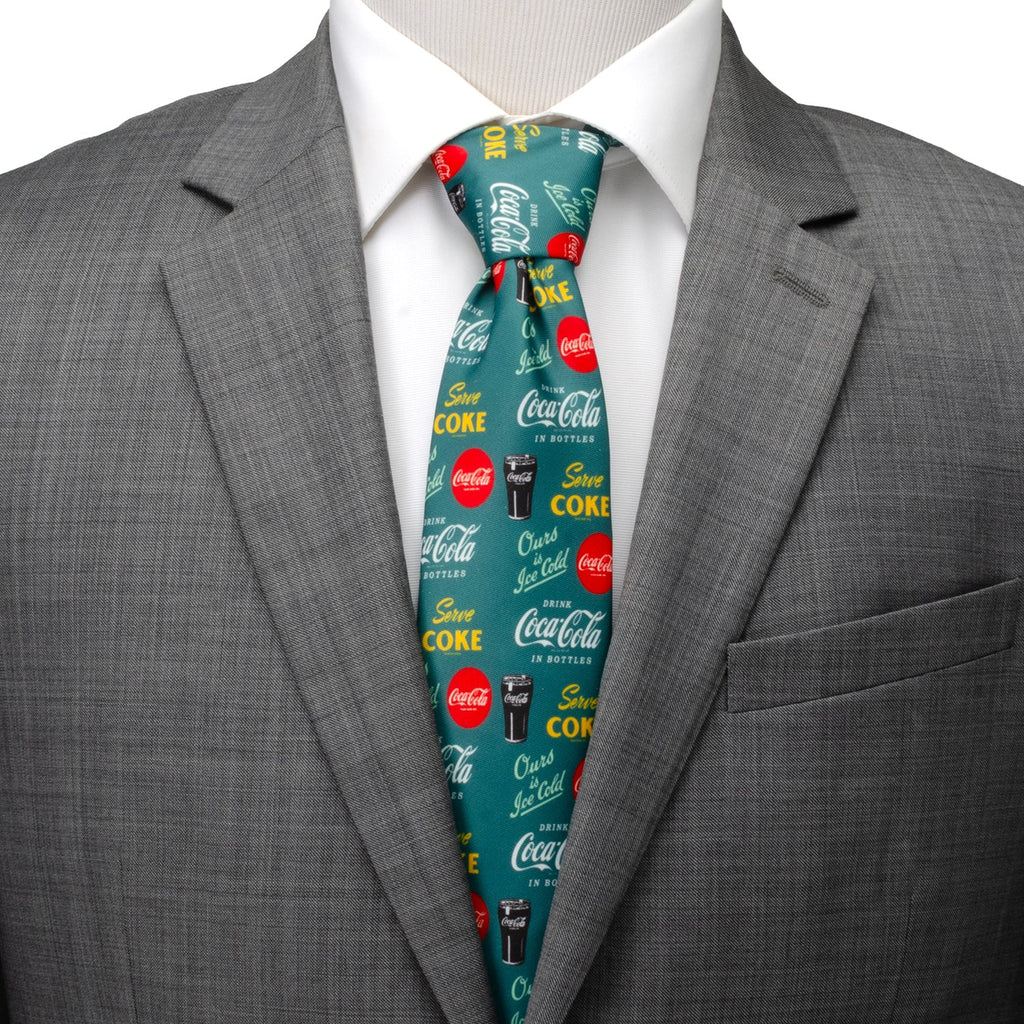 Coca-Cola Logo Print Men's Tie in Green - Image 2