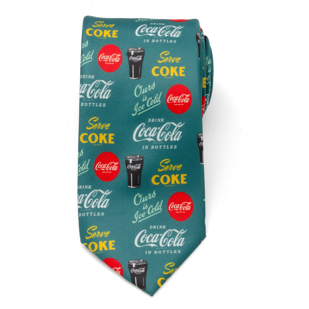 Coca-Cola Logo Print Men's Tie in Green - Image 3