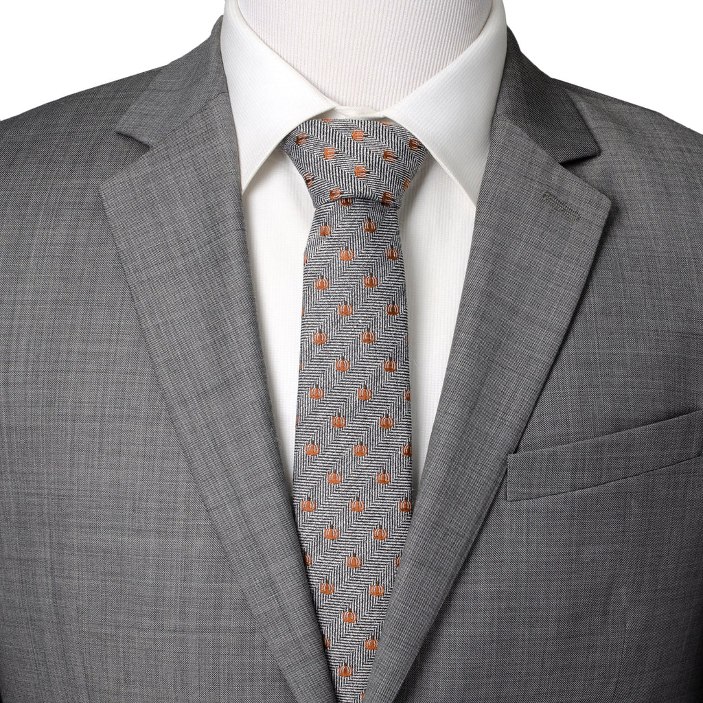 Holiday Pumpkin Herringbone Necktie in Black and White - Image 2
