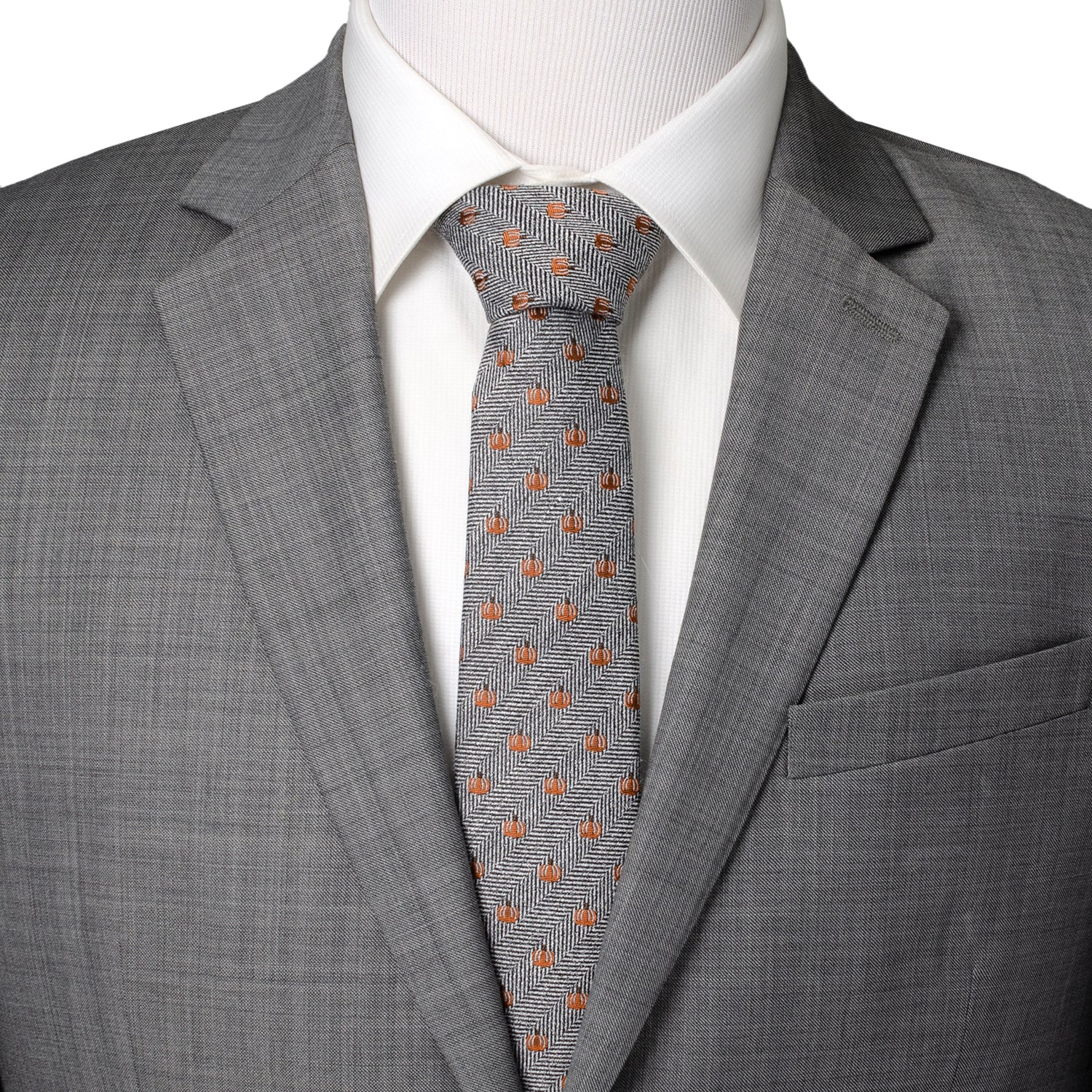 Holiday Pumpkin Herringbone Necktie in Black and White - Image 2