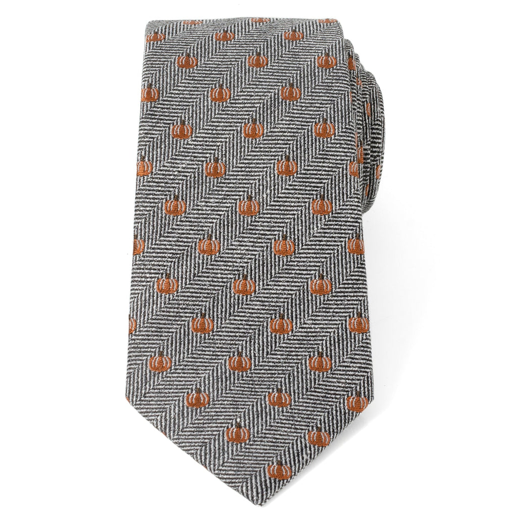 Holiday Pumpkin Herringbone Necktie in Black and White - Image 3