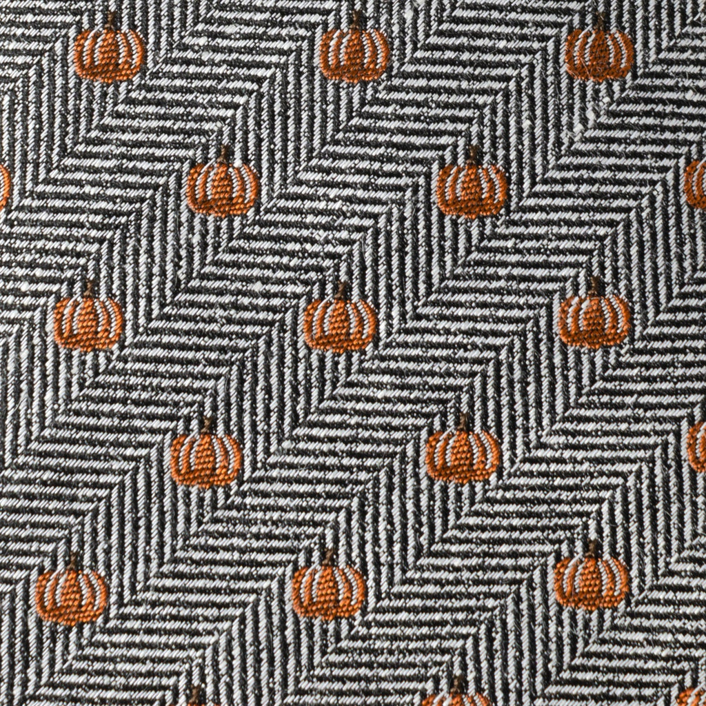 Holiday Pumpkin Herringbone Necktie in Black and White - Image 4