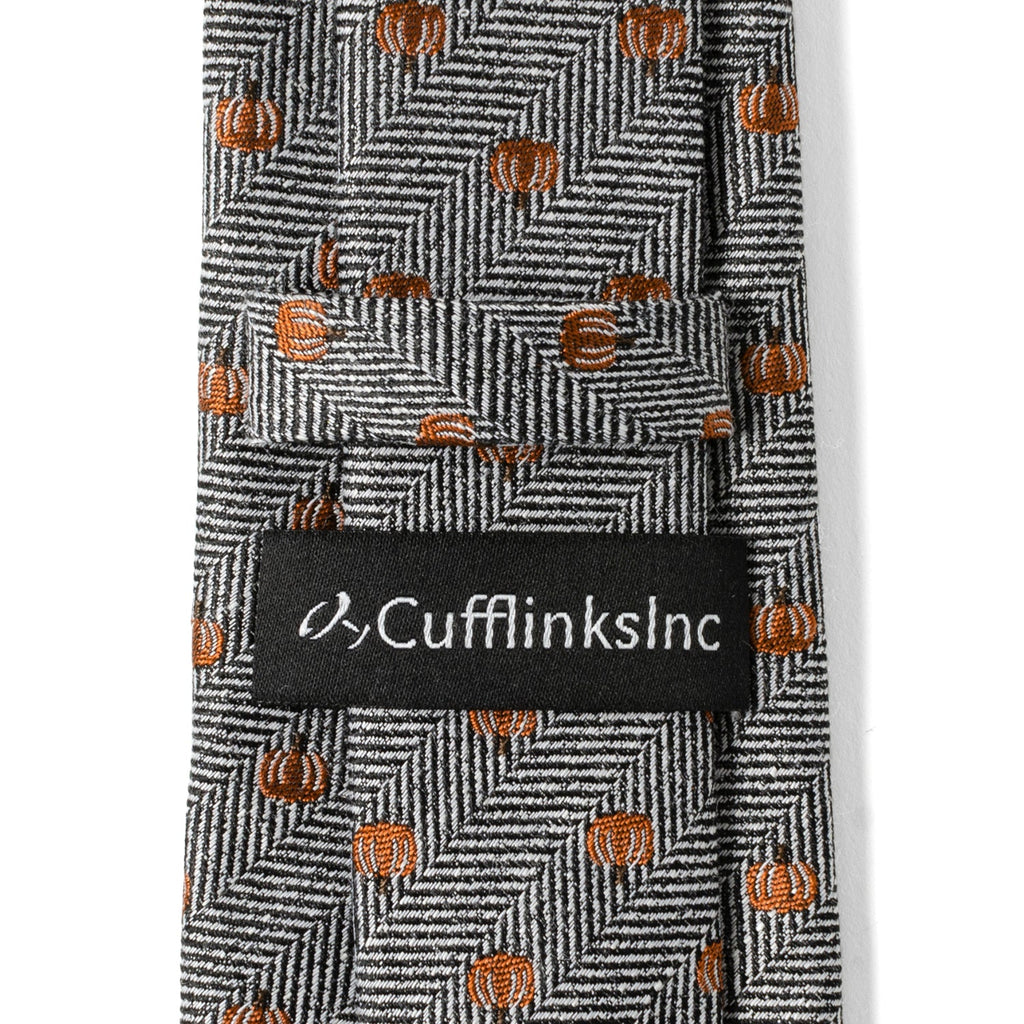 Holiday Pumpkin Herringbone Necktie in Black and White - Image 5
