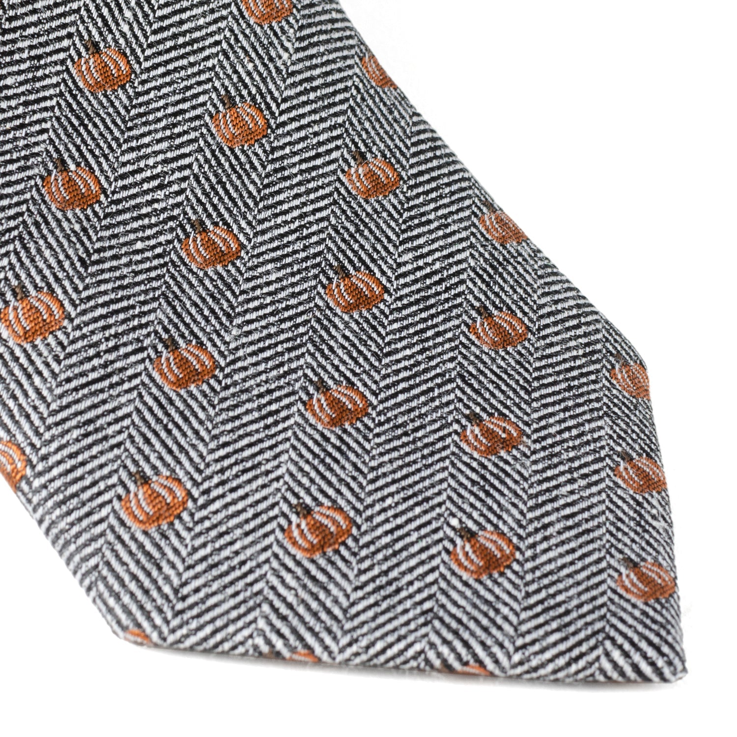 Holiday Pumpkin Herringbone Necktie in Black and White - Image 6