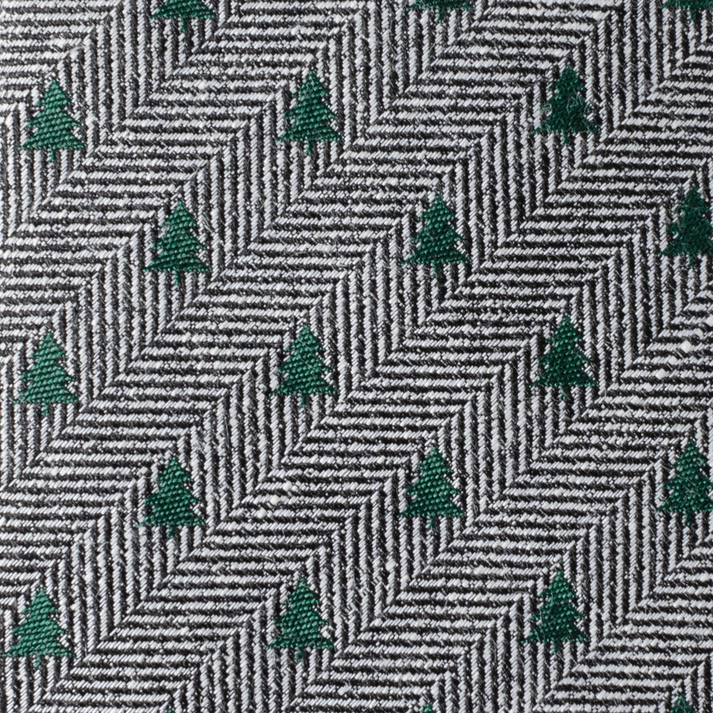 Holiday Tree Herringbone Tie in Grey and Green Silk Blend - Image 4