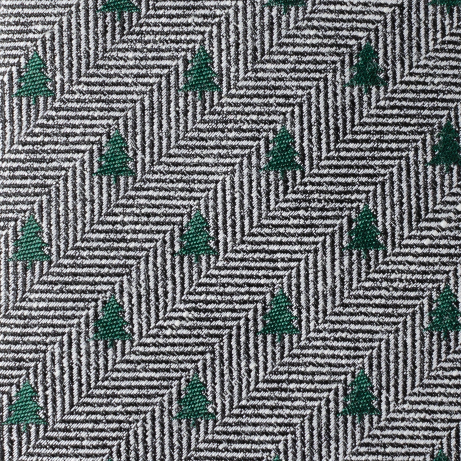 Holiday Tree Herringbone Tie in Grey and Green Silk Blend - Image 4