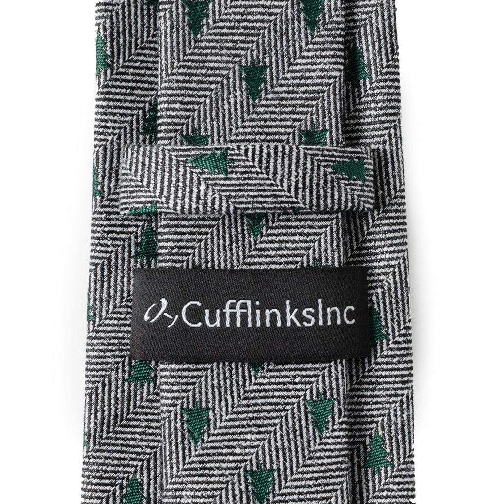 Holiday Tree Herringbone Tie in Grey and Green Silk Blend - Image 5