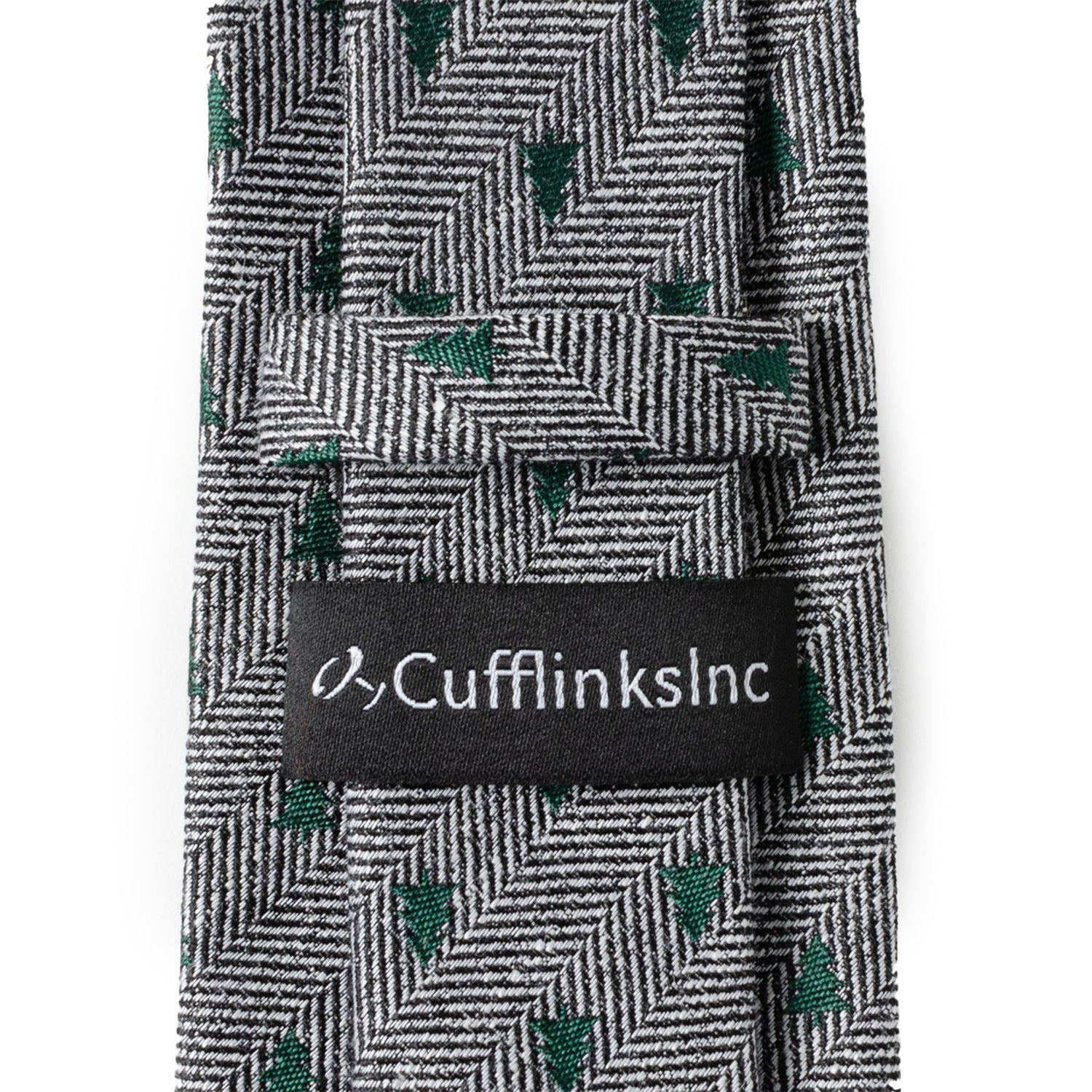 Holiday Tree Herringbone Tie in Grey and Green Silk Blend - Image 5