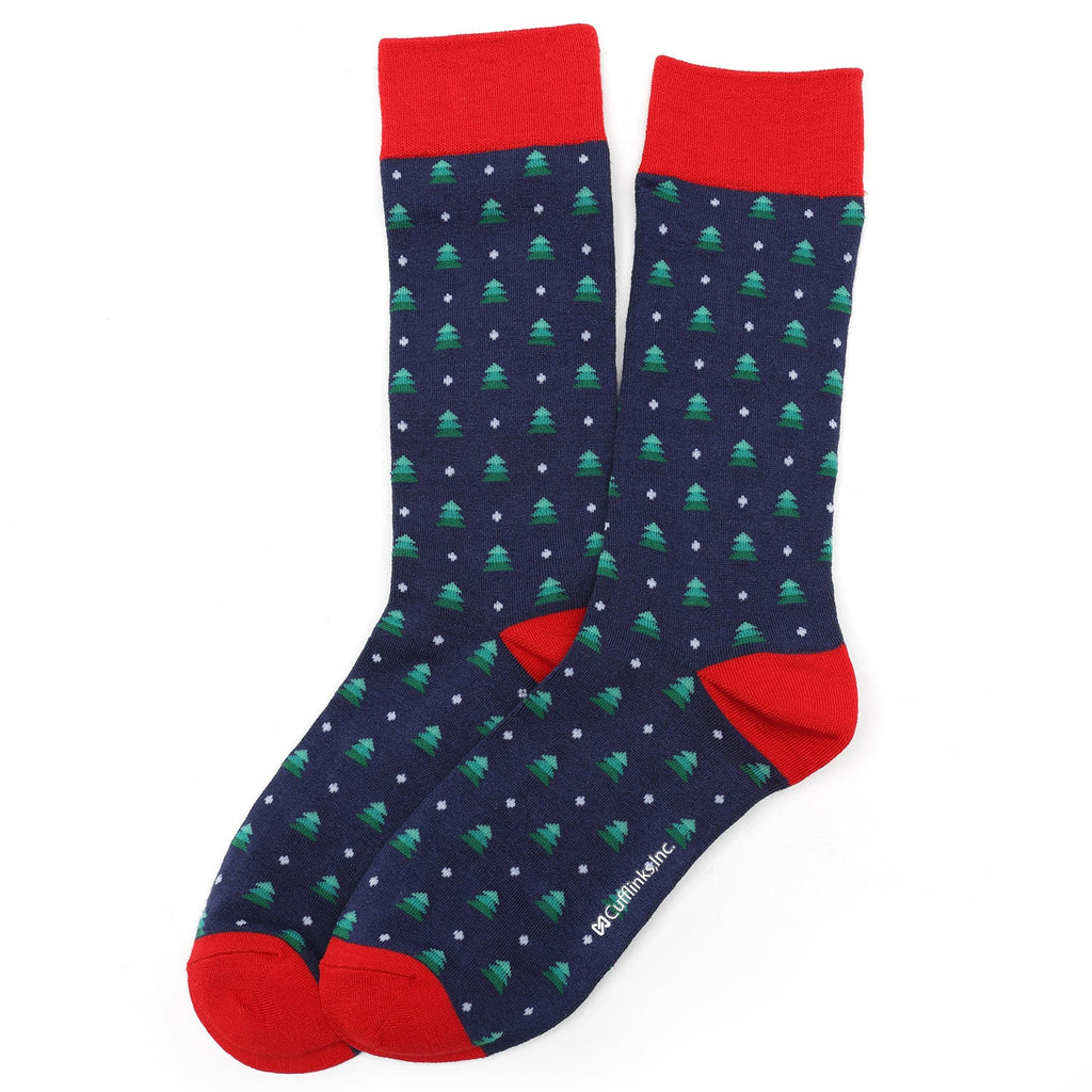Holiday Tree Print Tie and Sock Gift Set in Navy - Image 8