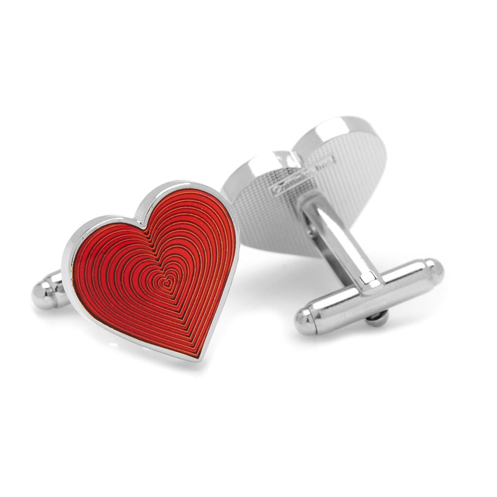 Red Heart Cufflinks with Etched Enamel Pattern - Image 2