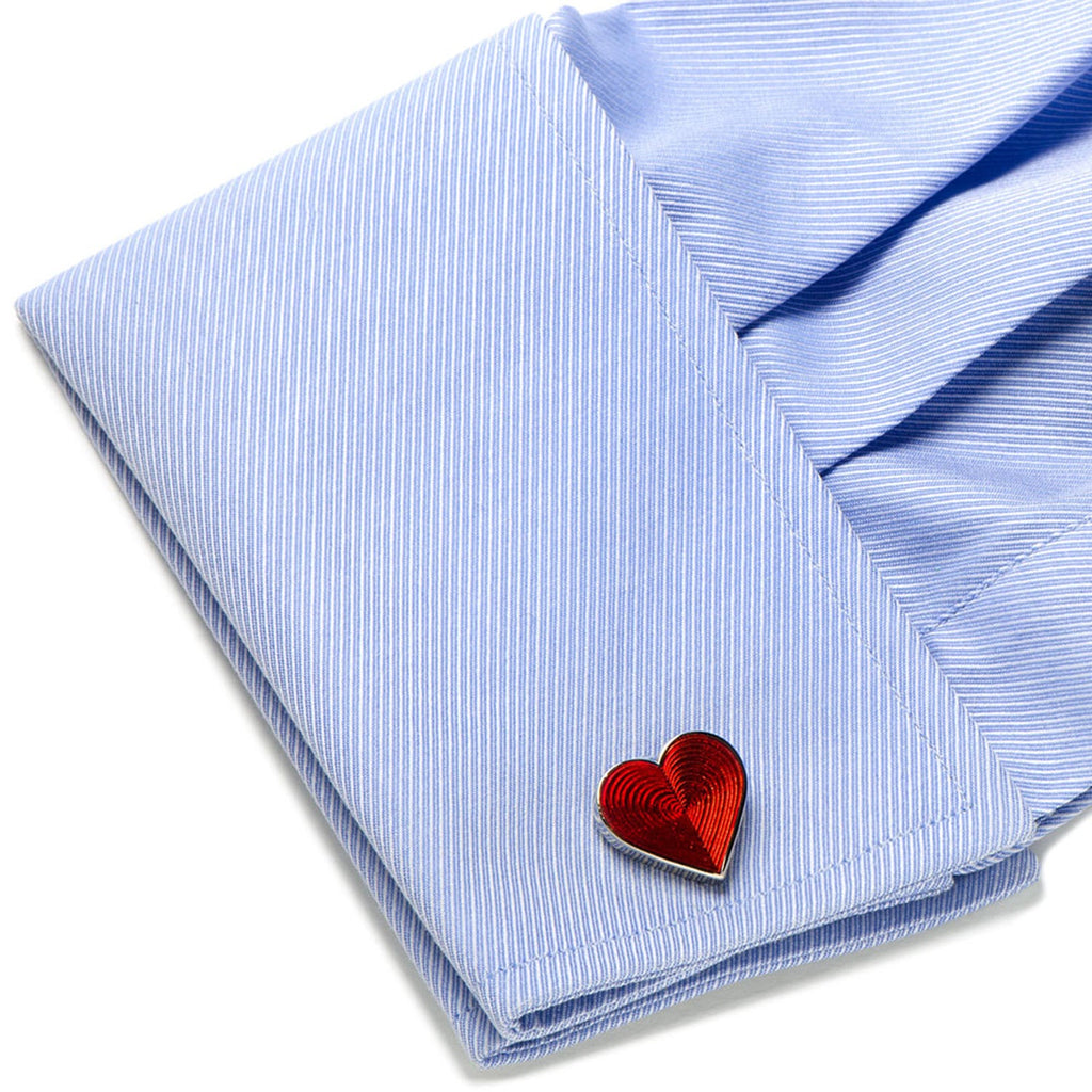 Red Heart Cufflinks with Etched Enamel Pattern - Image 3