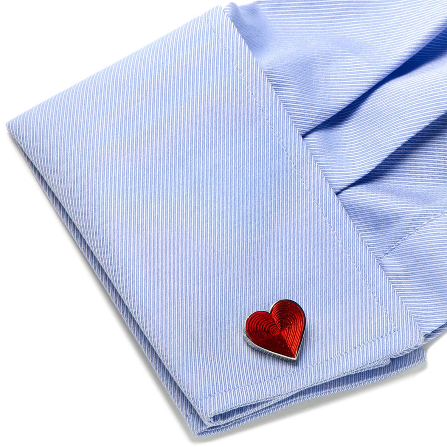 Red Heart Cufflinks with Etched Enamel Pattern - Image 3