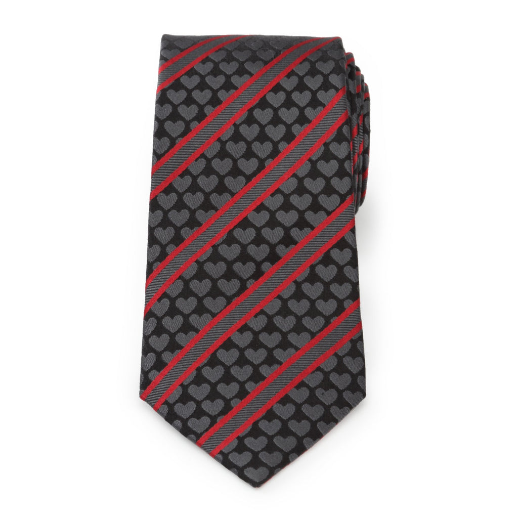 Men's Black and Red Heart Striped Silk Necktie - Image 3
