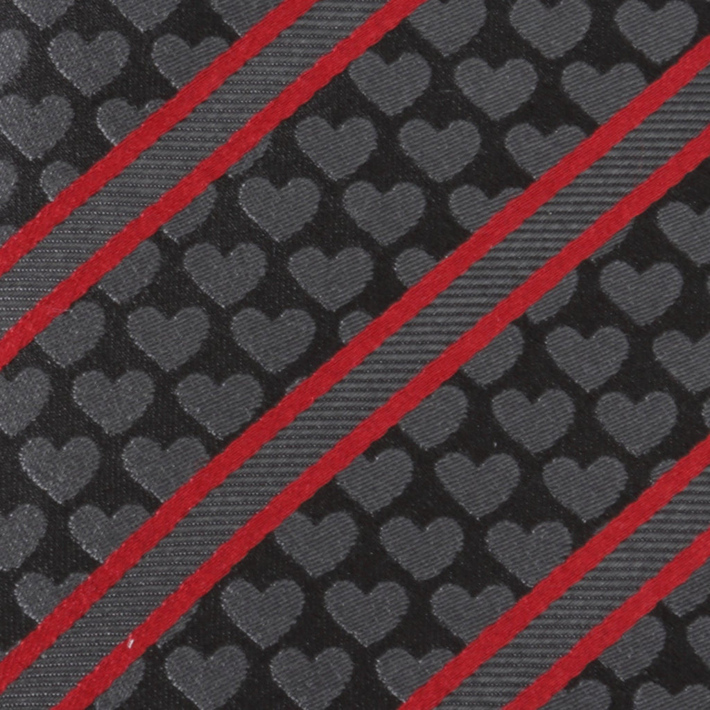 Men's Black and Red Heart Striped Silk Necktie - Image 4