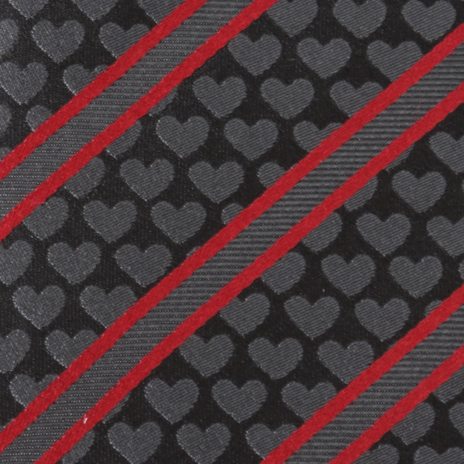 Men's Black and Red Heart Striped Silk Necktie - Image 4