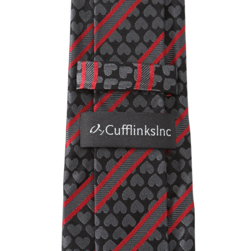 Men's Black and Red Heart Striped Silk Necktie - Image 5
