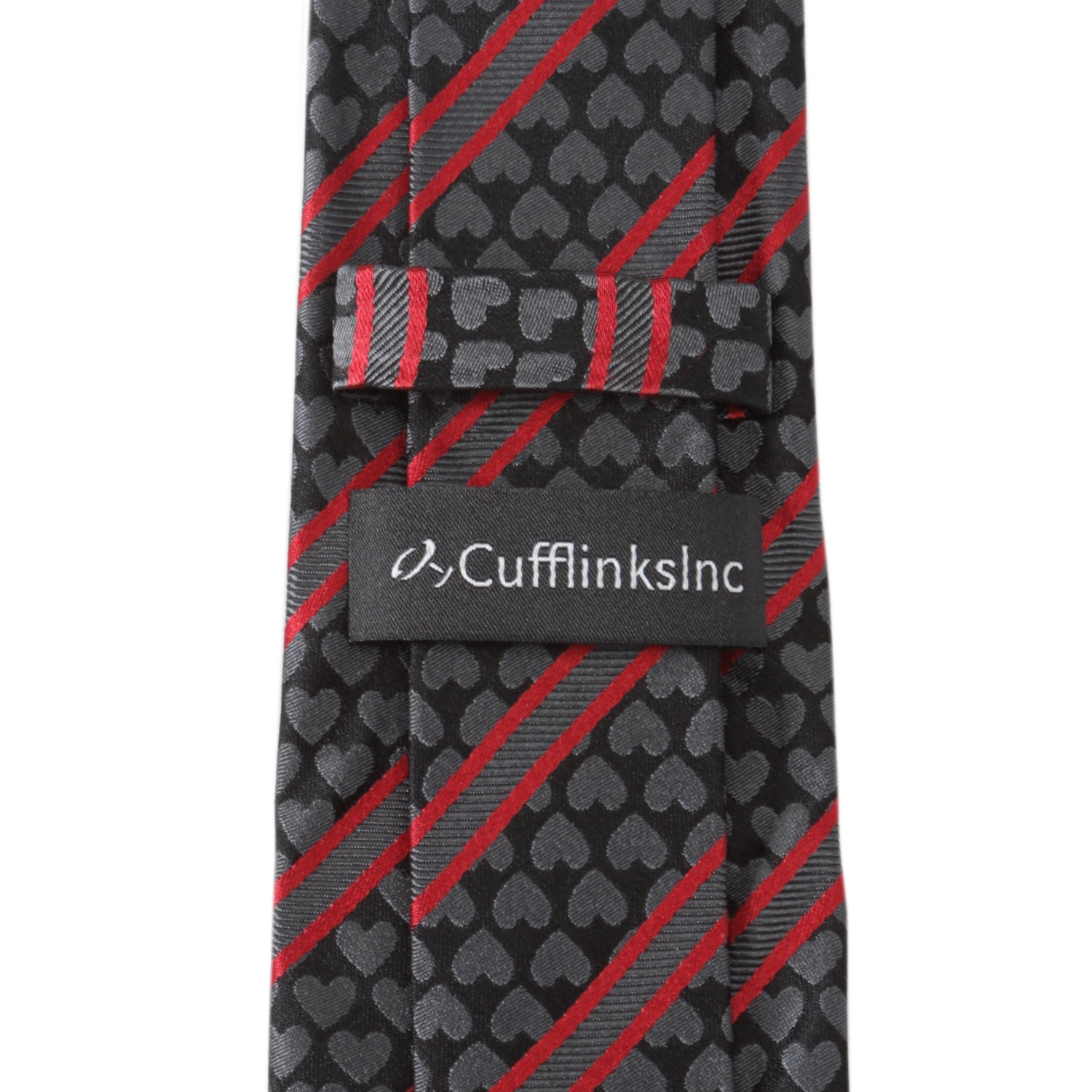 Men's Black and Red Heart Striped Silk Necktie - Image 5
