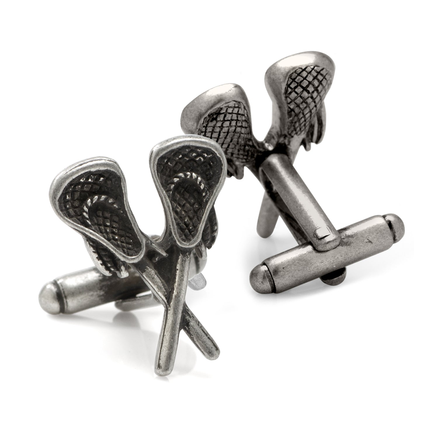 Silver Tone Lacrosse Stick Cufflinks for Sports Enthusiasts - Image 2
