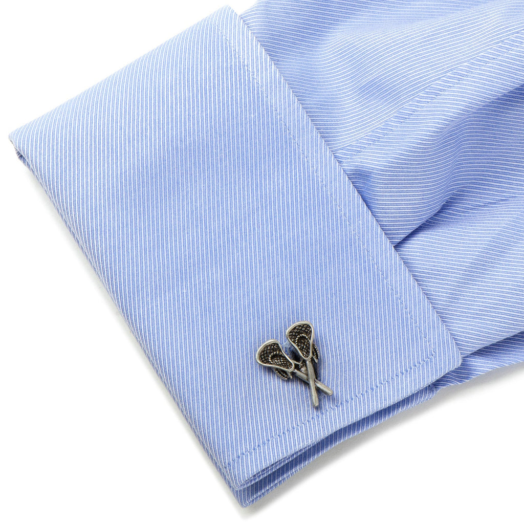 Silver Tone Lacrosse Stick Cufflinks for Sports Enthusiasts - Image 3