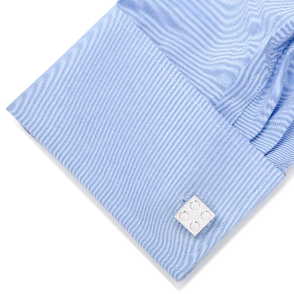 Silver Building Block Cufflinks for Playful Office Style - Image 3