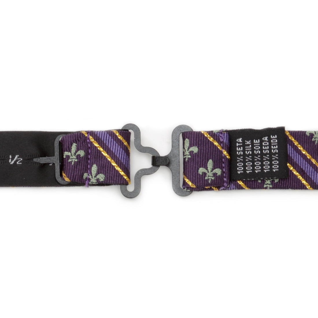 Purple Fleur-de-Lis Stripe Silk Bow Tie for Mardi Gras - Image 3