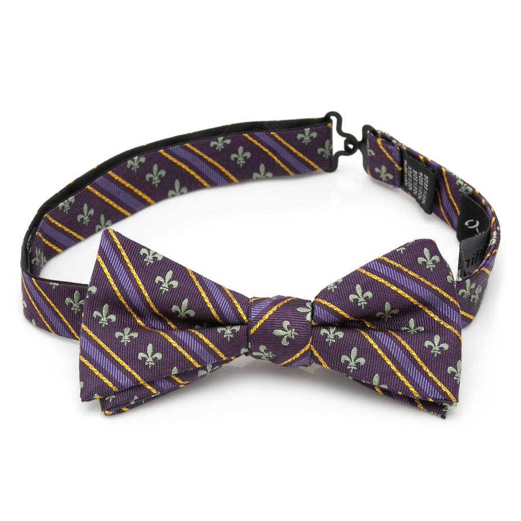 Purple Fleur-de-Lis Stripe Silk Bow Tie for Mardi Gras - Image 4