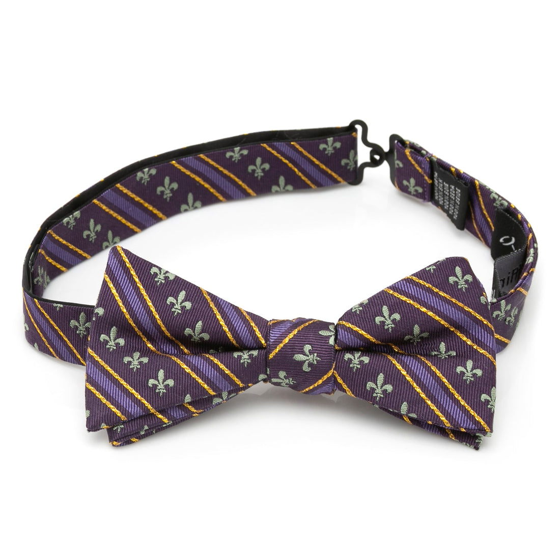 Purple Fleur-de-Lis Stripe Silk Bow Tie for Mardi Gras - Image 4