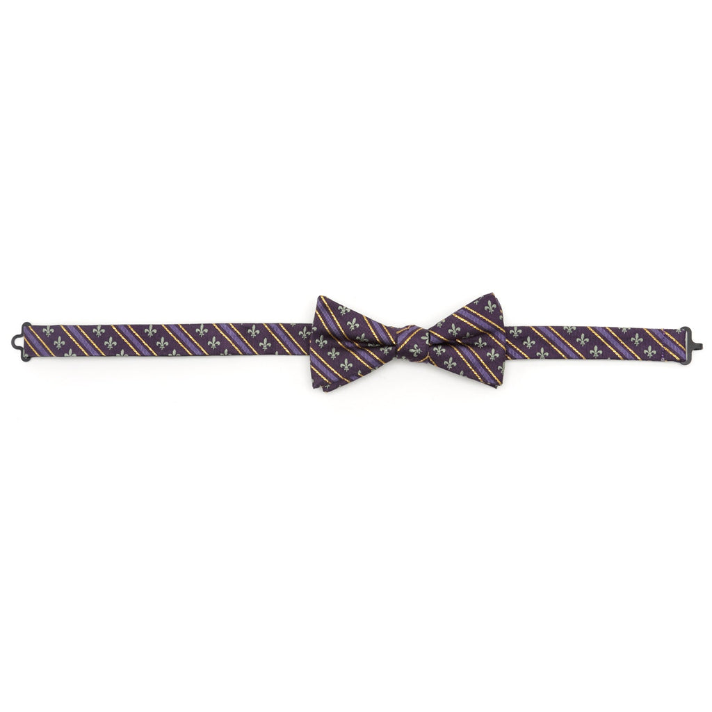 Purple Fleur-de-Lis Stripe Silk Bow Tie for Mardi Gras - Image 5