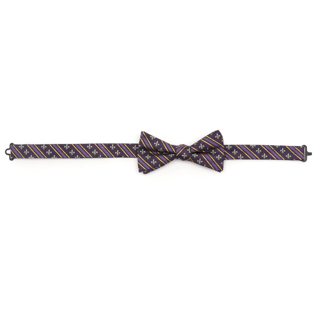 Purple Fleur-de-Lis Stripe Silk Bow Tie for Mardi Gras - Image 5