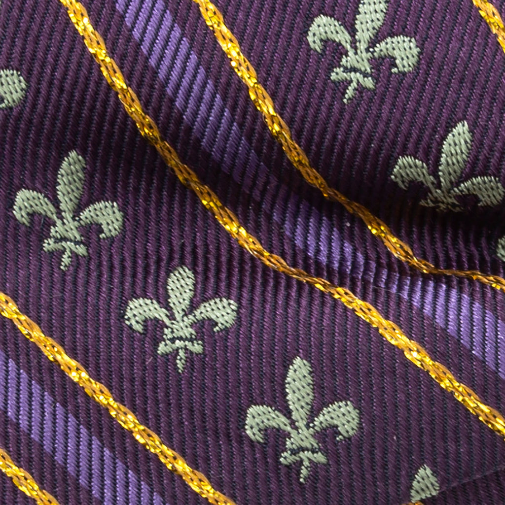 Purple Fleur-de-Lis Stripe Silk Bow Tie for Mardi Gras - Image 6