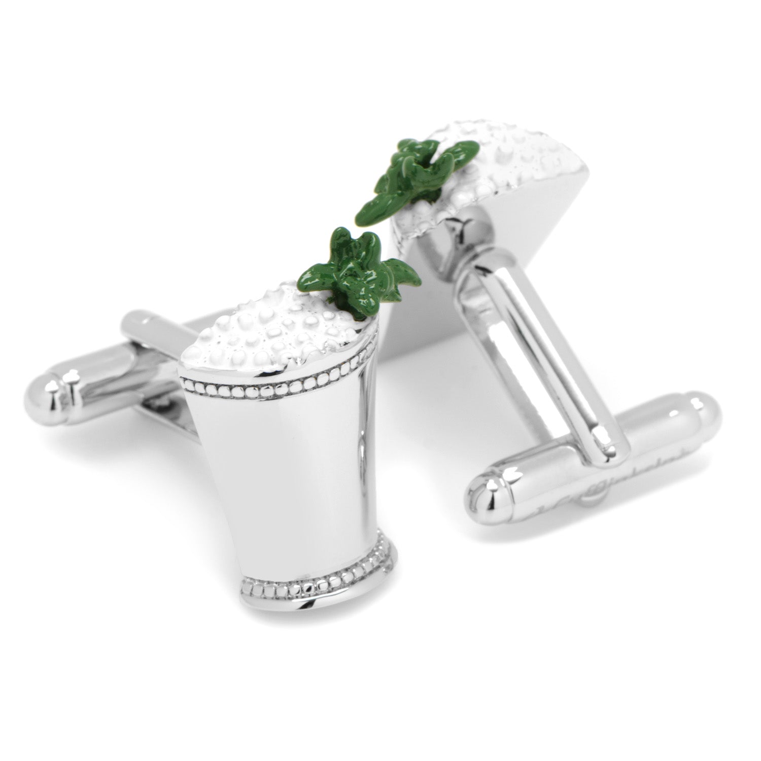 Mint Julep Novelty Cufflinks Silver White and Green