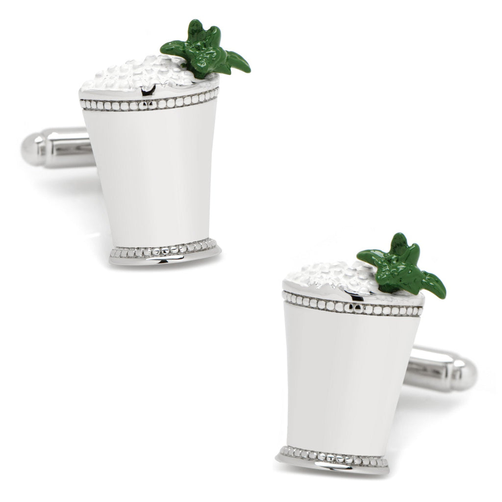 Mint Julep Novelty Cufflinks Silver White and Green