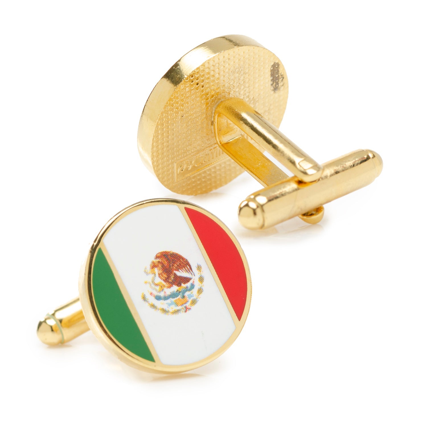 Mexico Flag Round Cufflinks in Gold Tone Base Metal - Image 2