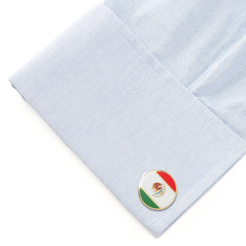 Mexico Flag Round Cufflinks in Gold Tone Base Metal - Image 3