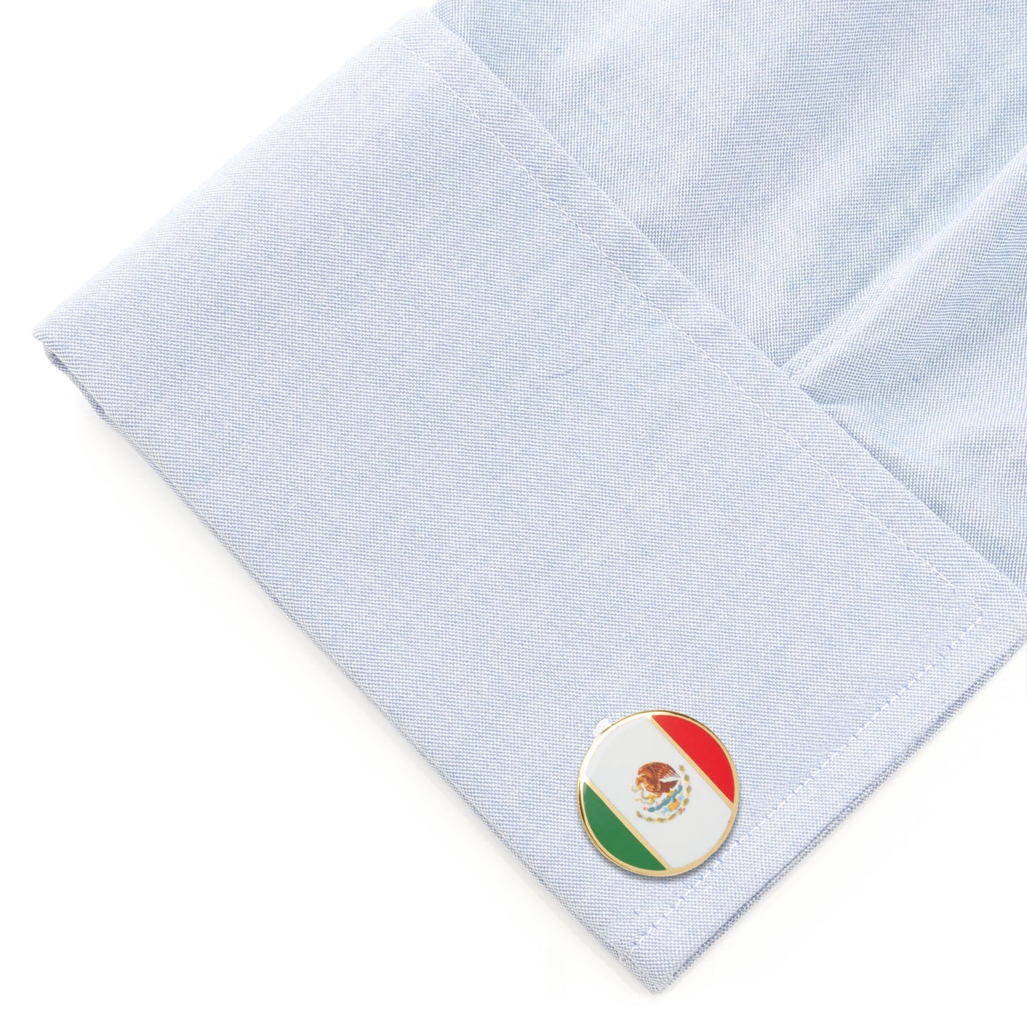 Mexico Flag Round Cufflinks in Gold Tone Base Metal - Image 3