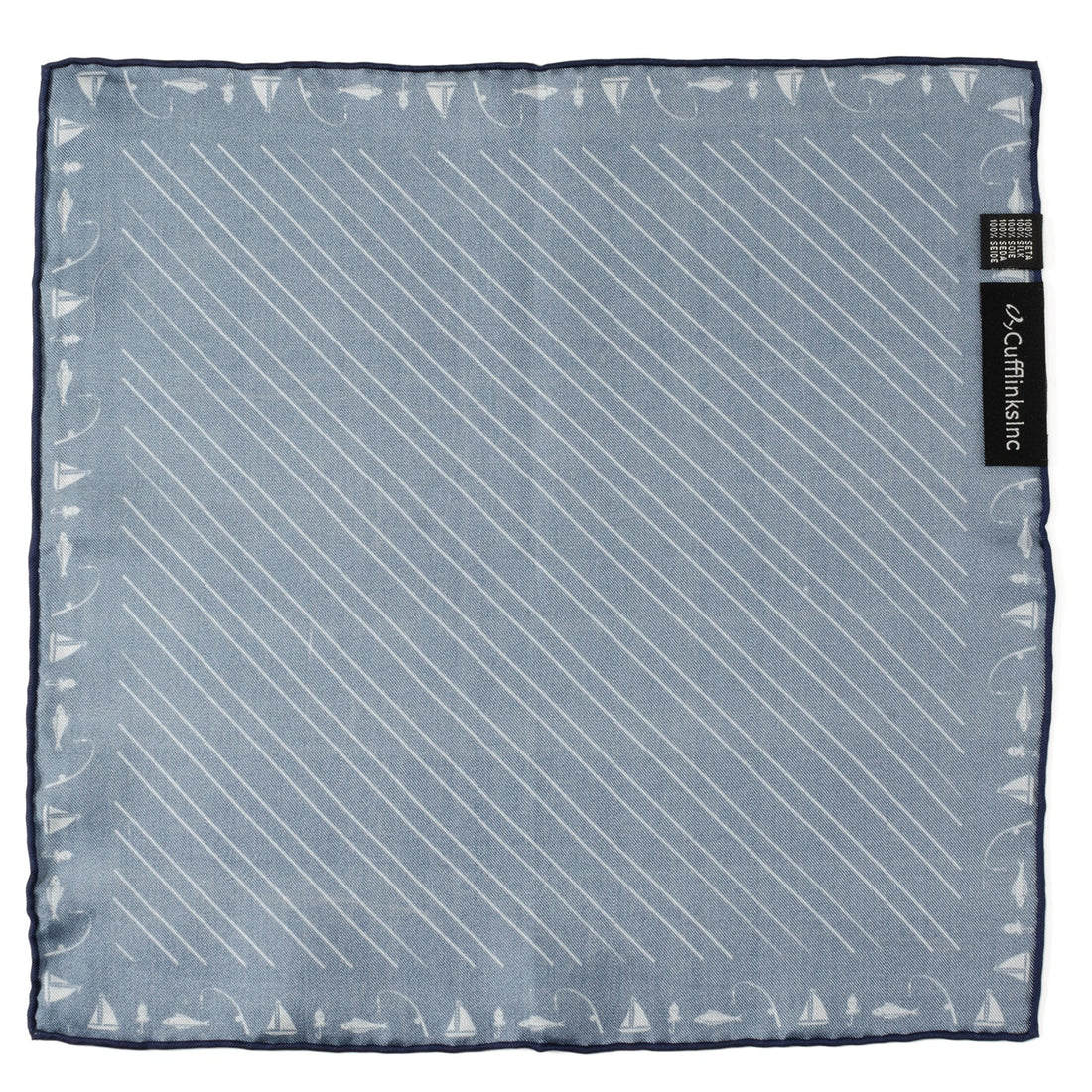 Nautical Navy Blue Silk Pocket Square with Fishing Theme - Image 3