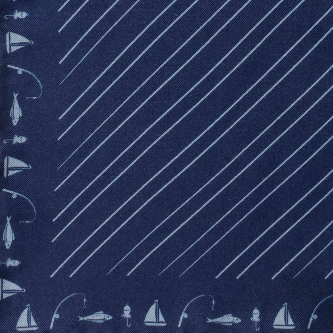 Nautical Navy Blue Silk Pocket Square with Fishing Theme - Image 5