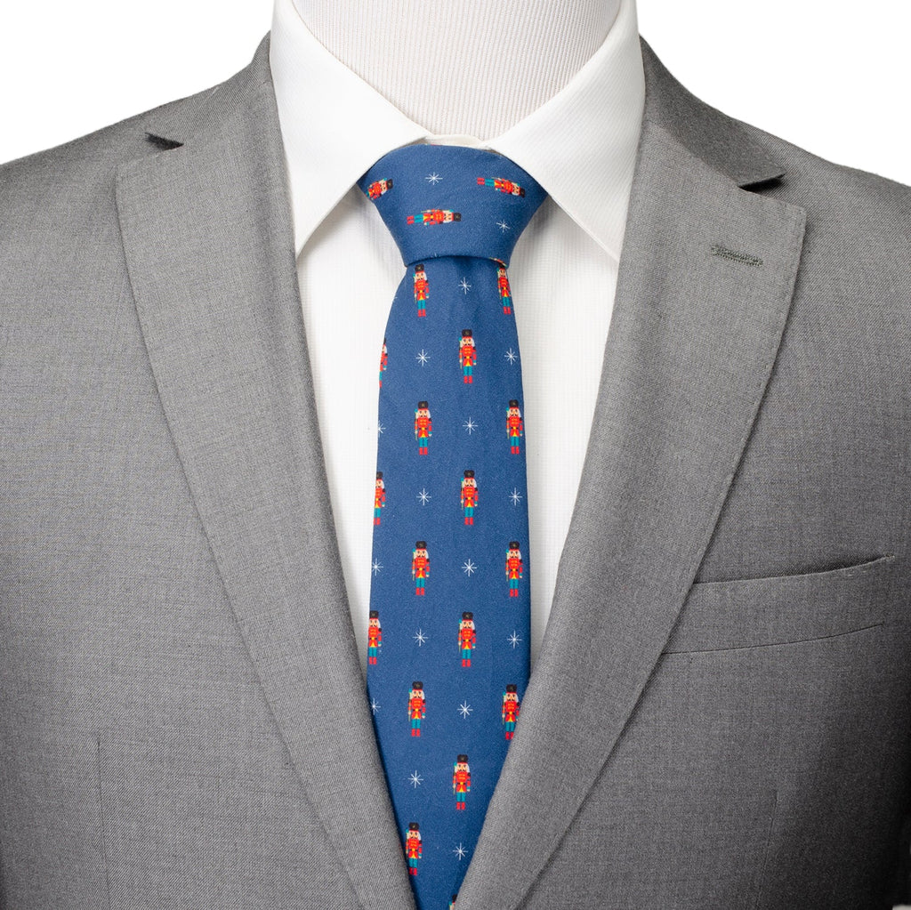 Nutcracker Holiday Print Navy Blue Cotton Men's Tie - Image 2