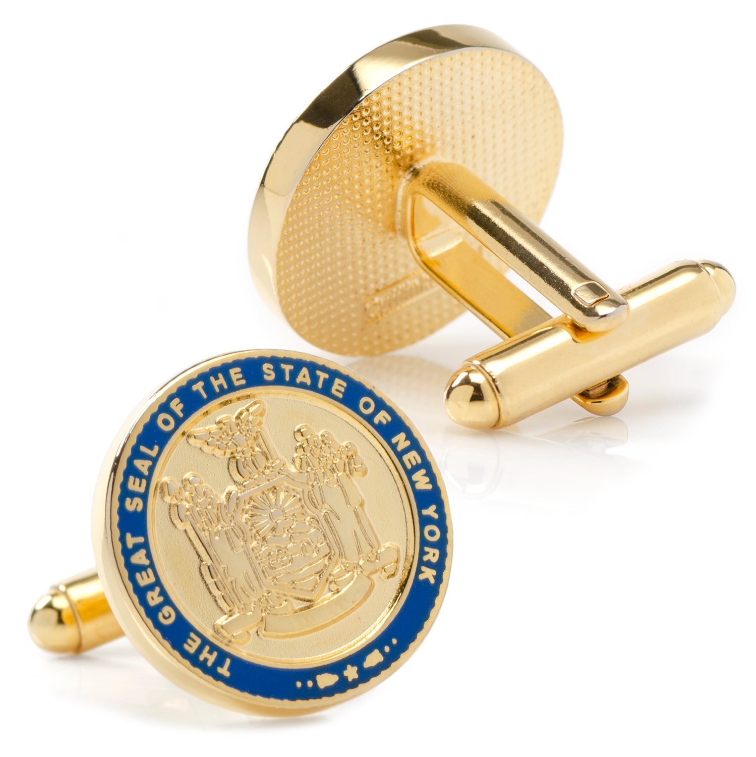 New York State Seal Cufflinks in Gold and Blue - Image 2