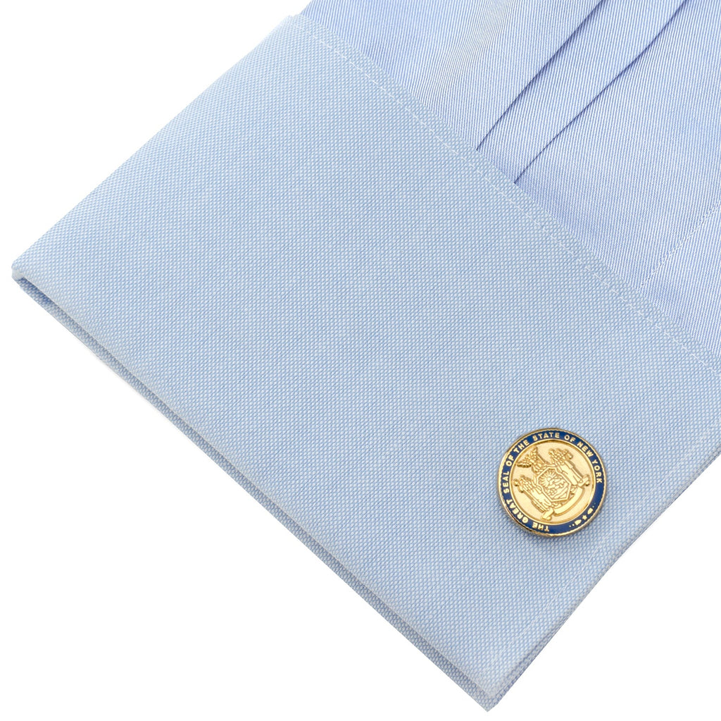 New York State Seal Cufflinks in Gold and Blue - Image 3
