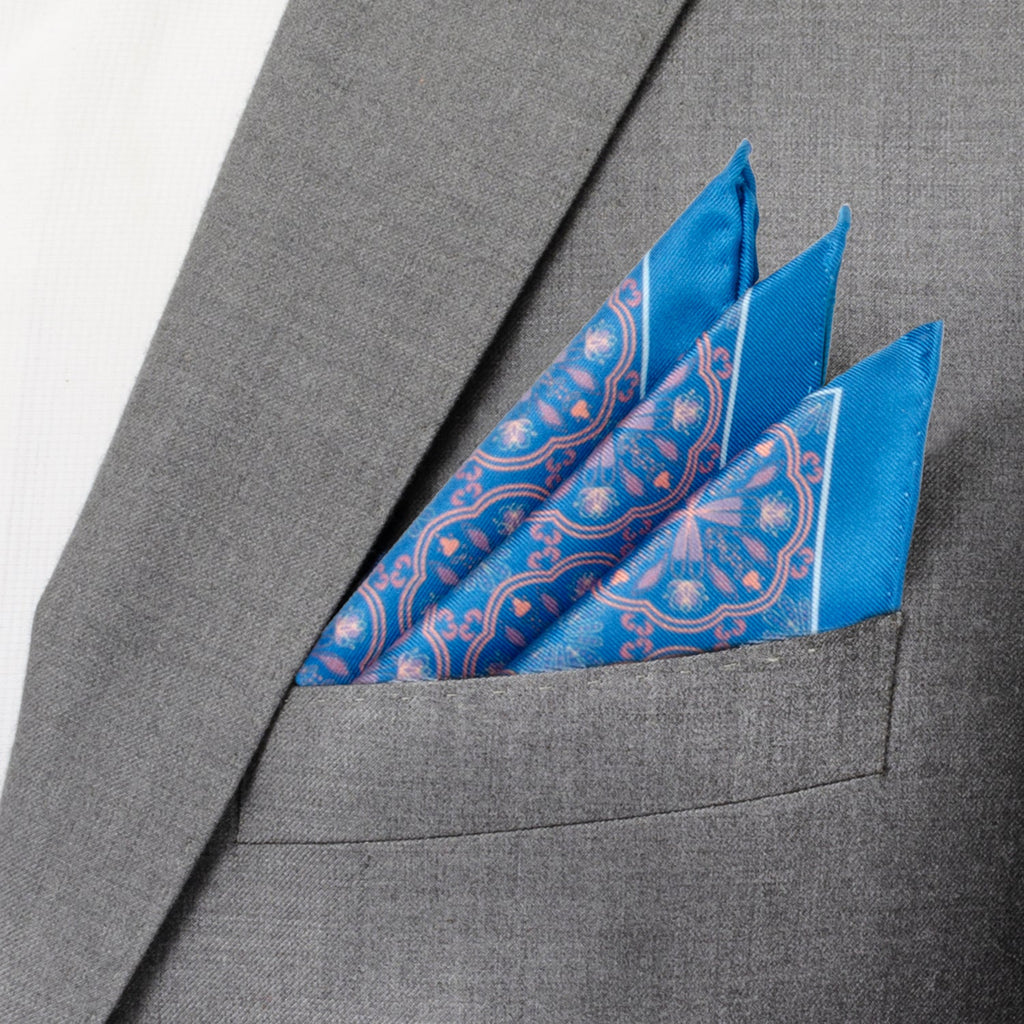 Blue Aboriginal Pattern Silk Pocket Square - Image 2