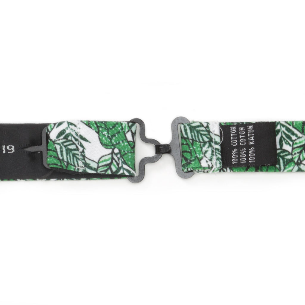 Green and White Palm Leaf Print Cotton Pre-Tied Bow Tie - Image 3